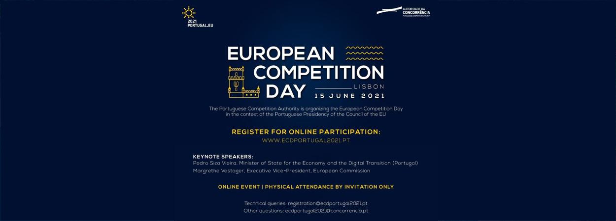convite para o Dia Europeu da Concorrência em Lisboa, que consistia no contorno de uma torre de Belém em traço amarelo sobre fundo azul escuro
